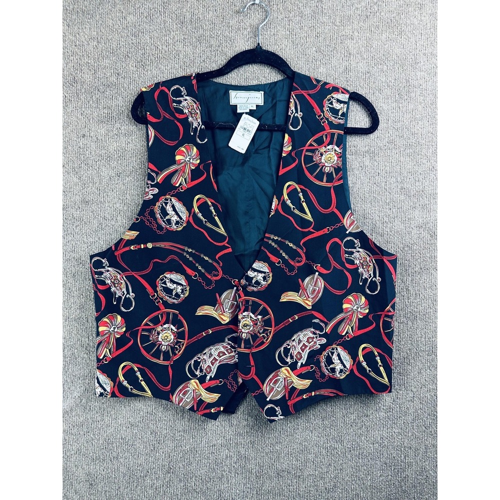 Spenser Jeremy Vest Men's XL Black Geometric Silk Single-Breasted